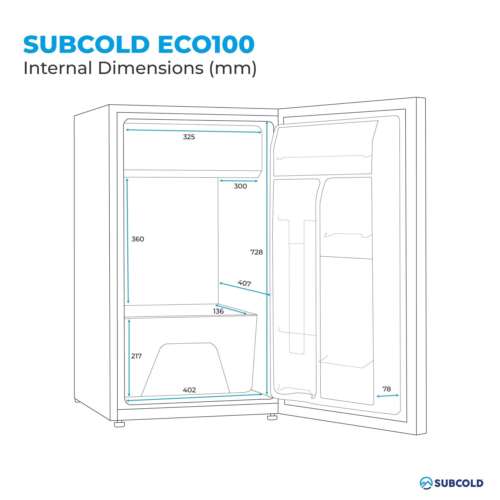 Subcold Eco100 LED Under Counter Fridge - White