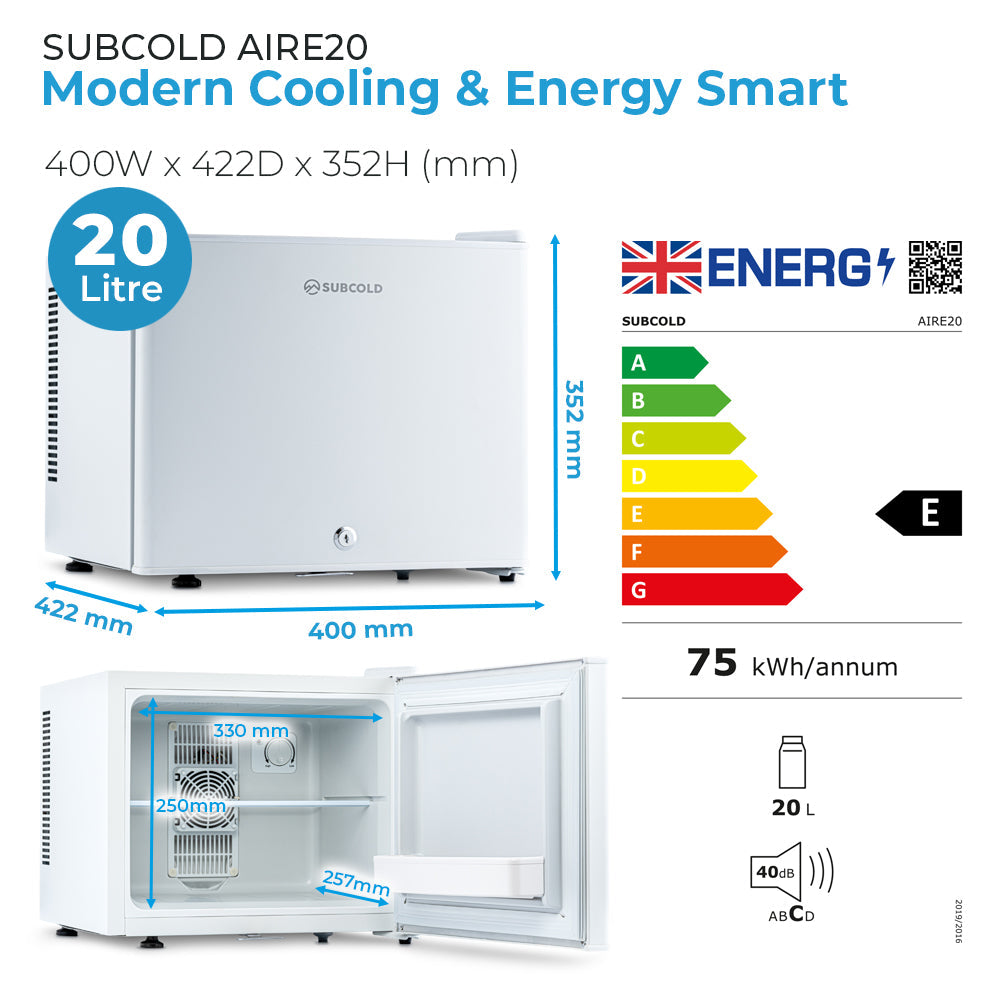 Subcold Aire20 LED Mini Fridge - White | Refurbished