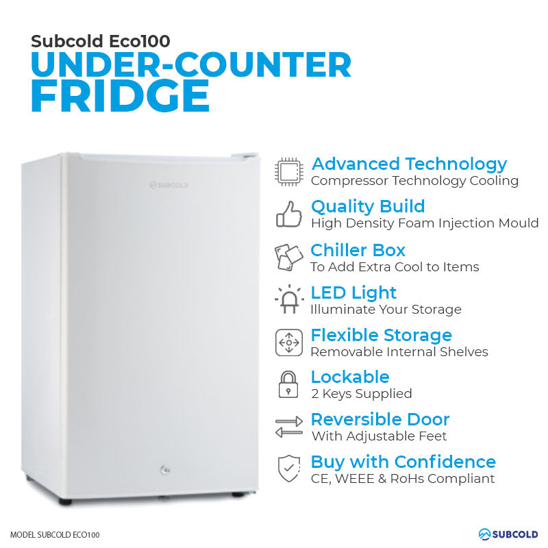 Subcold Eco100 LED Under Counter Fridge - White
